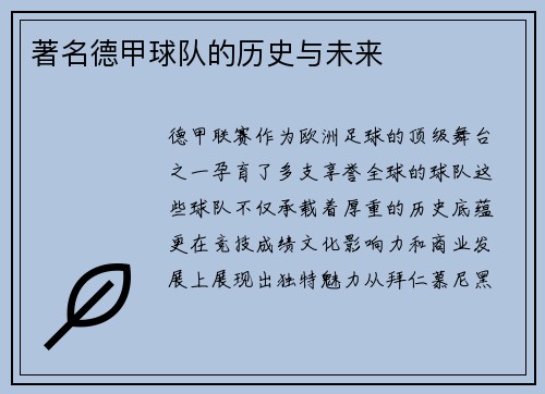 著名德甲球队的历史与未来